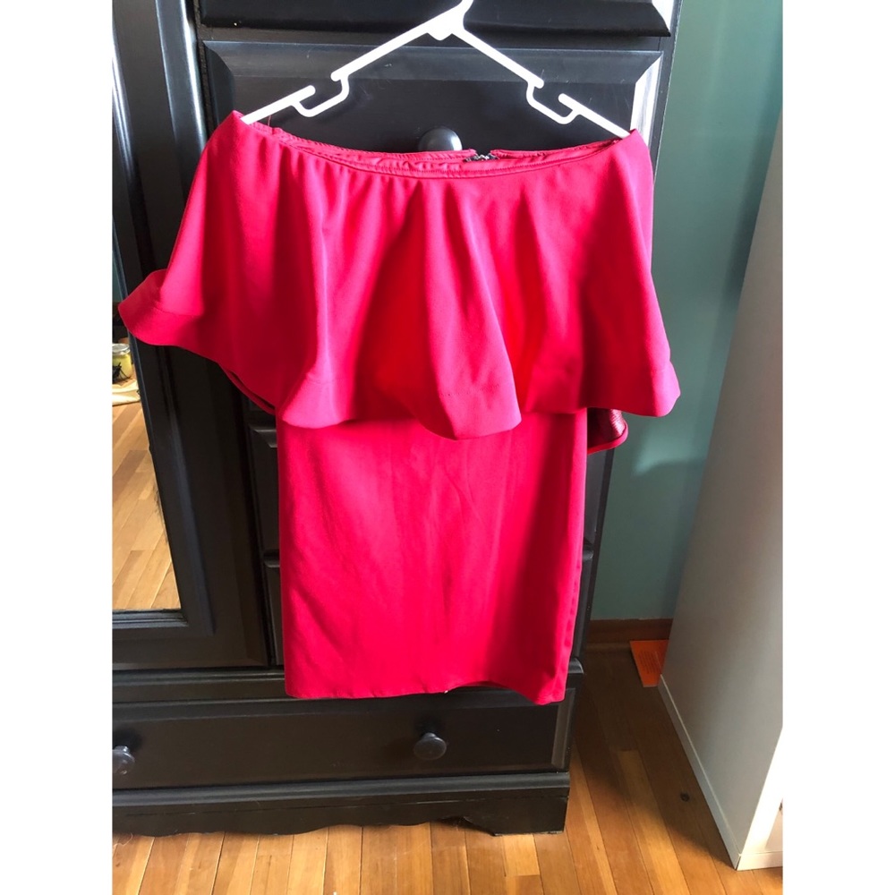 Off the shoulder red mini dress